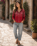 Nerina Blouse Vintage Femme – Blouse Aérée à Imprimé Ethnique avec Col à Revers et Manches Longues