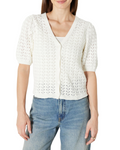 Harper Haut Donna – Top all’Uncinetto con Scollo a V, Bottoni e Maniche Corte in Cotone