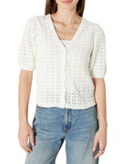 Harper Women's Top – V-Neck Buttoned Crochet Short Sleeve Cotton Top