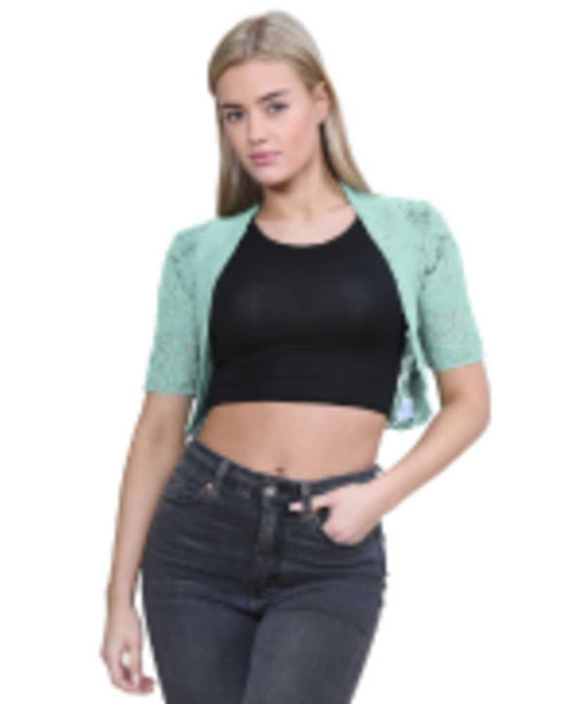 Mallory Bolero para mujer: chaleco corto de crochet abierto, de manga corta, elegante y ligero