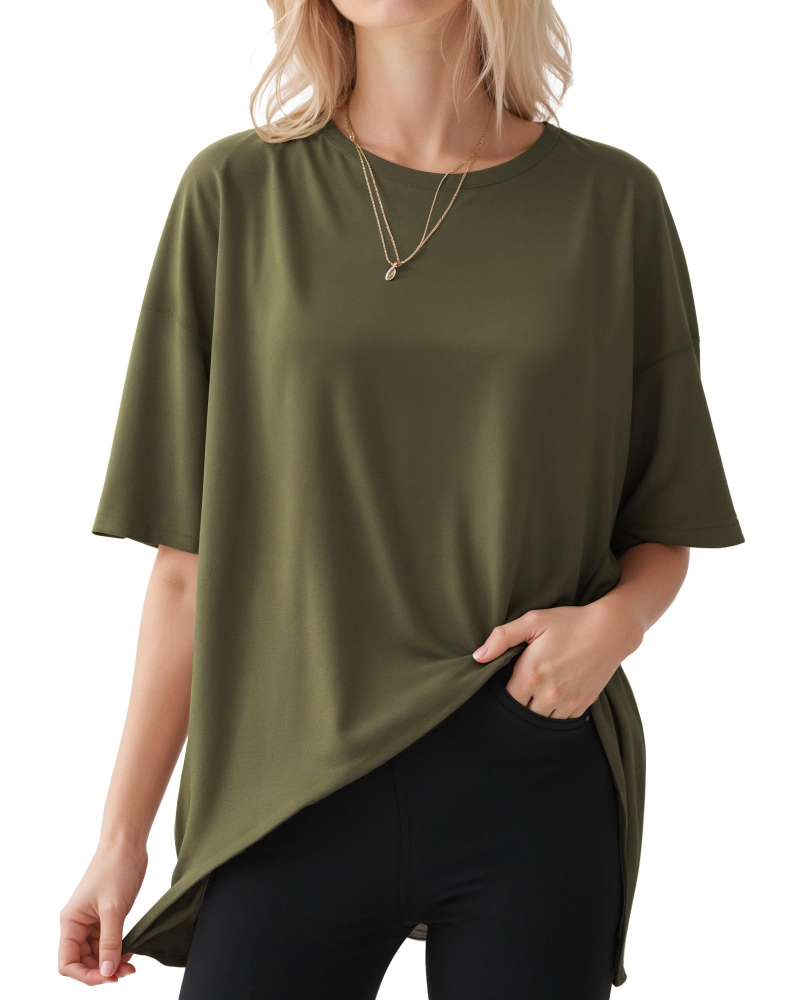 Rylan T-shirt Oversize Femme – Haut Col Rond Manches Courtes en Coton Mélangé Décontracté