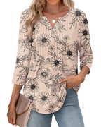 Blusa Chelsea Mujer – Top con Cuello en V y Mangas 3/4 Plisadas Casual Elegante