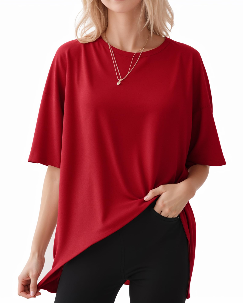 Rylan T-shirt Oversize Femme – Haut Col Rond Manches Courtes en Coton Mélangé Décontracté