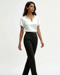 Blaire Chemisier Femme – Blouse Satinée Effet Soie Col V à Manches Courtes Élégante