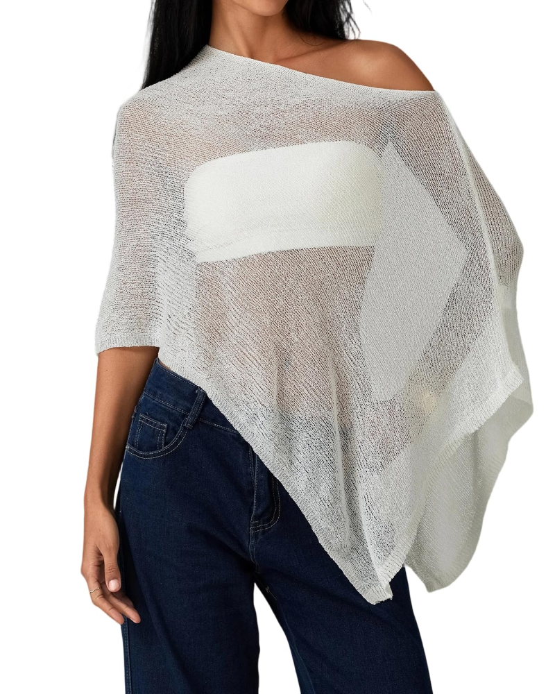 Poncho Cassidy para mujer – Poncho ligero de punto calado asimétrico, elegante estilo playero