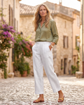 Brooke Pantalón de Lino para Mujer – Pantalón Ancho y Ligero de Corte Fluido para el Verano