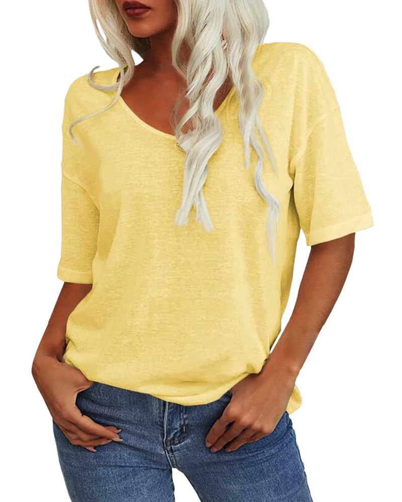Gabriella T-Shirt Femme – Haut Col V en Lin & Coton à Manches Courtes Coupe Ajustée