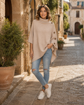 Louise Poncho Donna in Lana – Poncho Oversize con Collo Alto e Taglio Asimmetrico Elegante