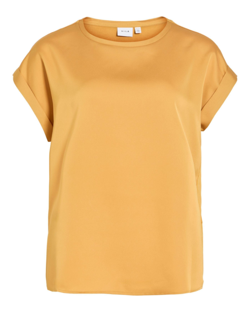 Camicia Lennox da donna – Blusa satinata scollo rotondo maniche corte spalle scese elegante
