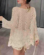 Cardigan Bailey da donna – Gilet lungo all’uncinetto aperto in cotone lavorato a maglia traforata, elegante