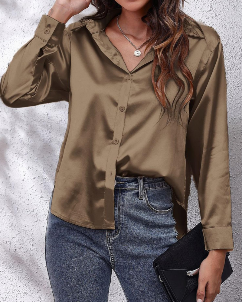 Camicia Sutton da donna – Blusa satinata effetto seta maniche lunghe elegante business