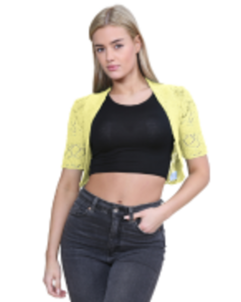 Mallory Bolero para mujer: chaleco corto de crochet abierto, de manga corta, elegante y ligero