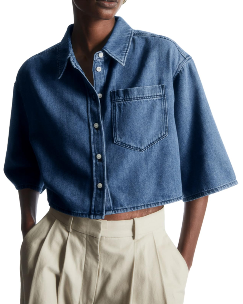 Hadley Chemise en Jean Courte Femme – Surchemise Oversize Boutonnée à Manches Courtes
