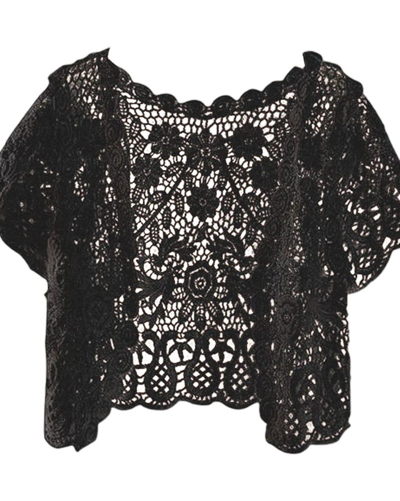 Cardigan Hadley all'uncinetto da donna – Gilet traforato floreale a maniche corte aperto in stile bohémien