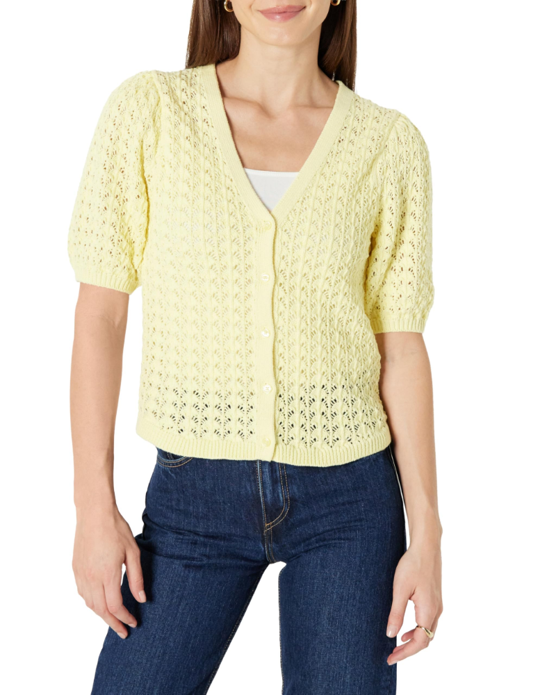 Harper Haut Donna – Top all’Uncinetto con Scollo a V, Bottoni e Maniche Corte in Cotone
