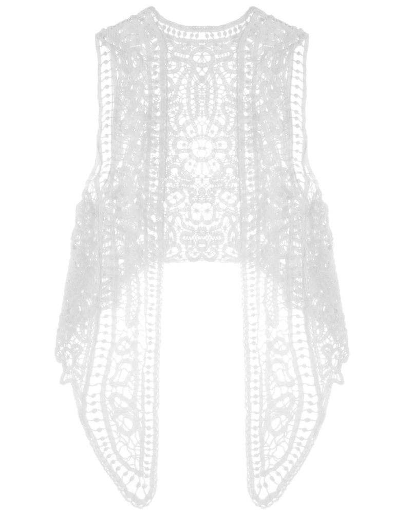 Gilet Ember Donna all’Uncinetto – Cardigan Senza Maniche Bohemien in Pizzo Traforato Irregolare