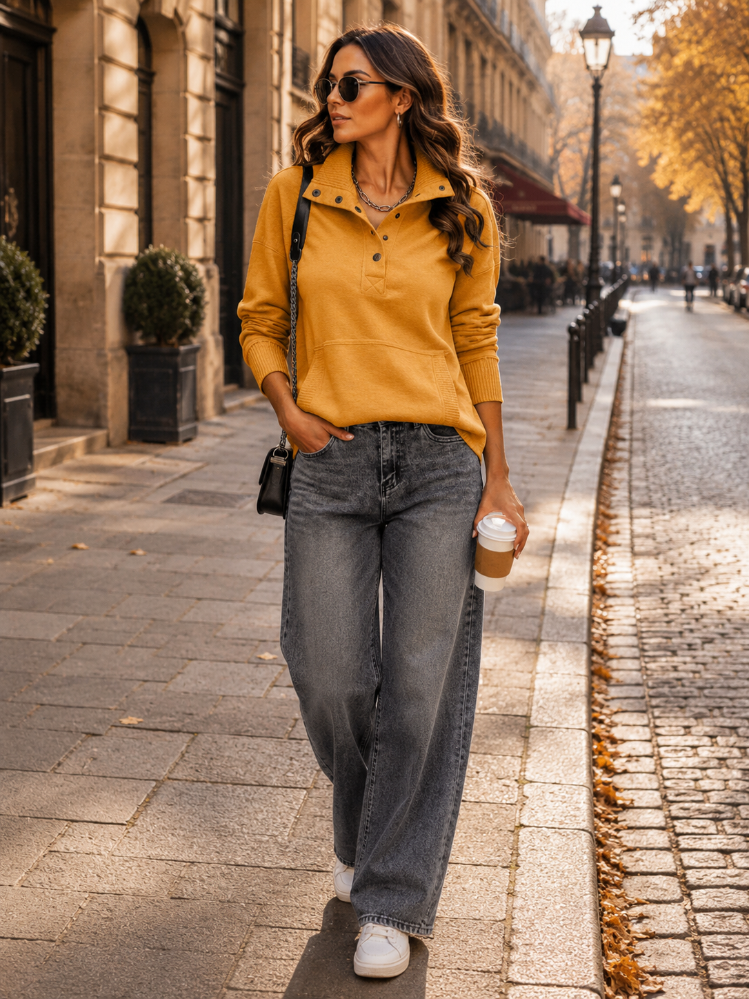 Nadine Sweat Femme – Haut Henley Côtelé Col V Boutonné Manches Longues Coupe Décontractée