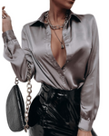 Fallon Chemisier Femme – Blouse Satinée à Manches Longues Élégante Effet Soie