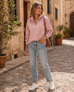 Ysandre Maglione Donna in Maglia Coste – Maglione Leggero con Collo Elegante con Zip e Taglio Confortevole
