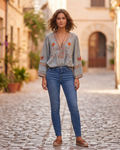 Marisol Blusa Donna Bohemien – Blusa Ricamata in Cotone Misto con Scollo a V e Taglio Fluido