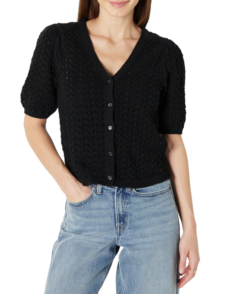 Harper Haut Donna – Top all’Uncinetto con Scollo a V, Bottoni e Maniche Corte in Cotone