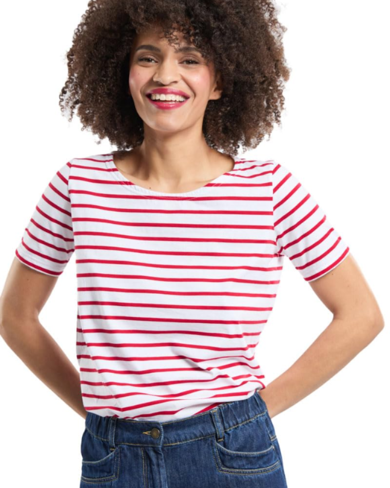 Audrey Marinière Femme – T-Shirt Blanc à Motif Étoiles 100 % Coton Jersey Marin