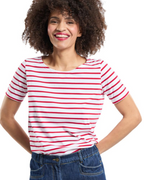 Audrey Marinière Femme – T-Shirt Blanc à Motif Étoiles 100 % Coton Jersey Marin