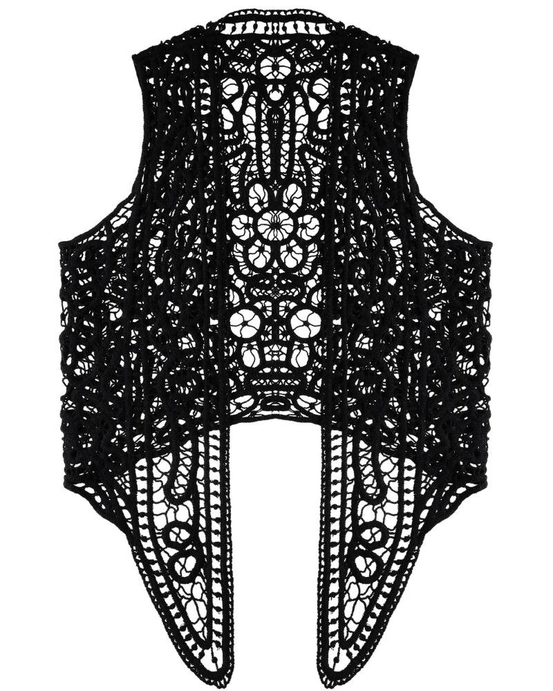 Gilet Ember Donna all’Uncinetto – Cardigan Senza Maniche Bohemien in Pizzo Traforato Irregolare