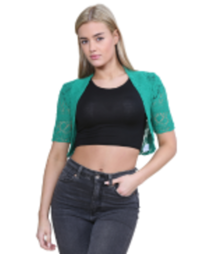 Mallory Bolero para mujer: chaleco corto de crochet abierto, de manga corta, elegante y ligero