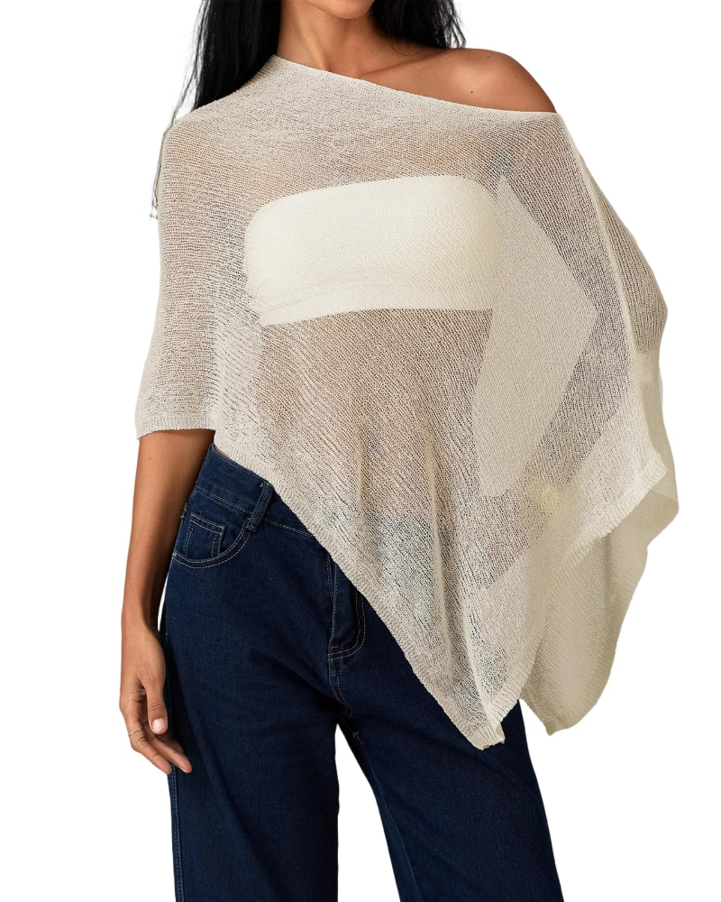 Poncho Cassidy para mujer – Poncho ligero de punto calado asimétrico, elegante estilo playero