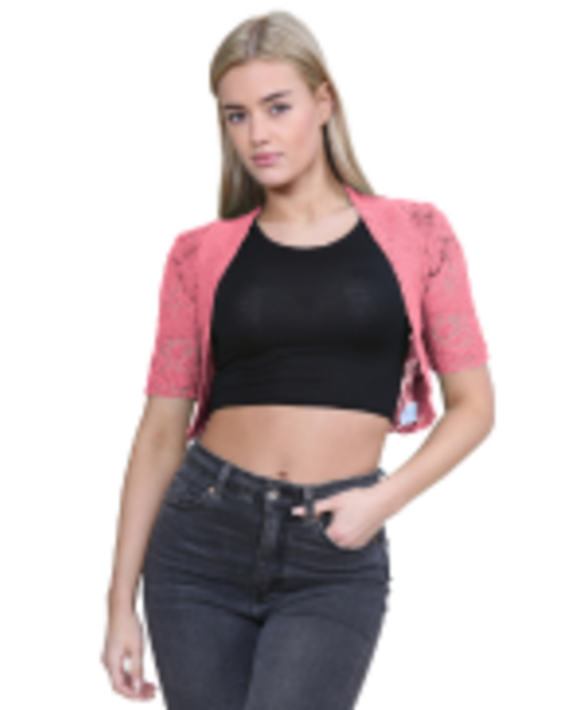 Mallory Bolero para mujer: chaleco corto de crochet abierto, de manga corta, elegante y ligero