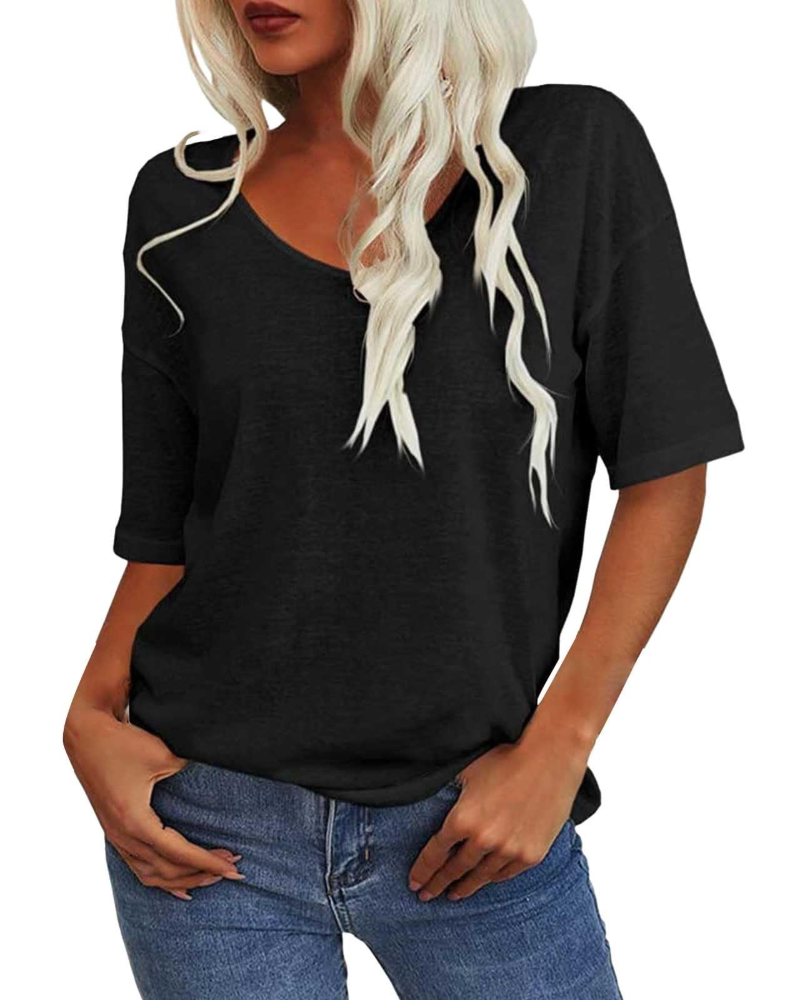 Gabriella T-Shirt Femme – Haut Col V en Lin & Coton à Manches Courtes Coupe Ajustée