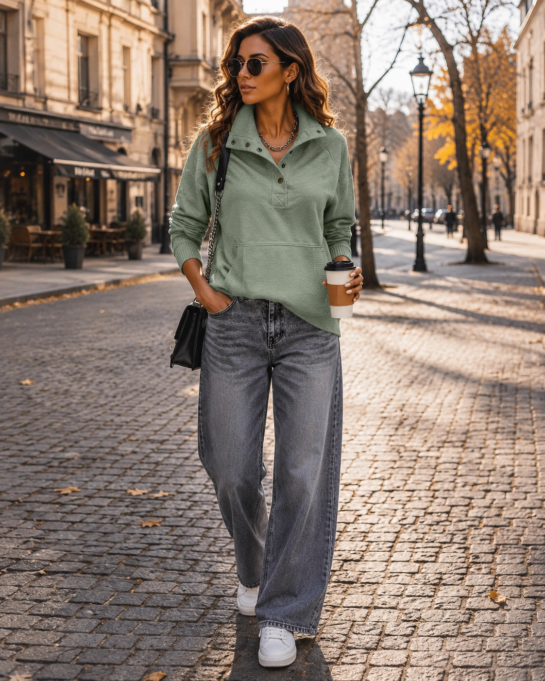 Nadine Sweat Femme – Haut Henley Côtelé Col V Boutonné Manches Longues Coupe Décontractée