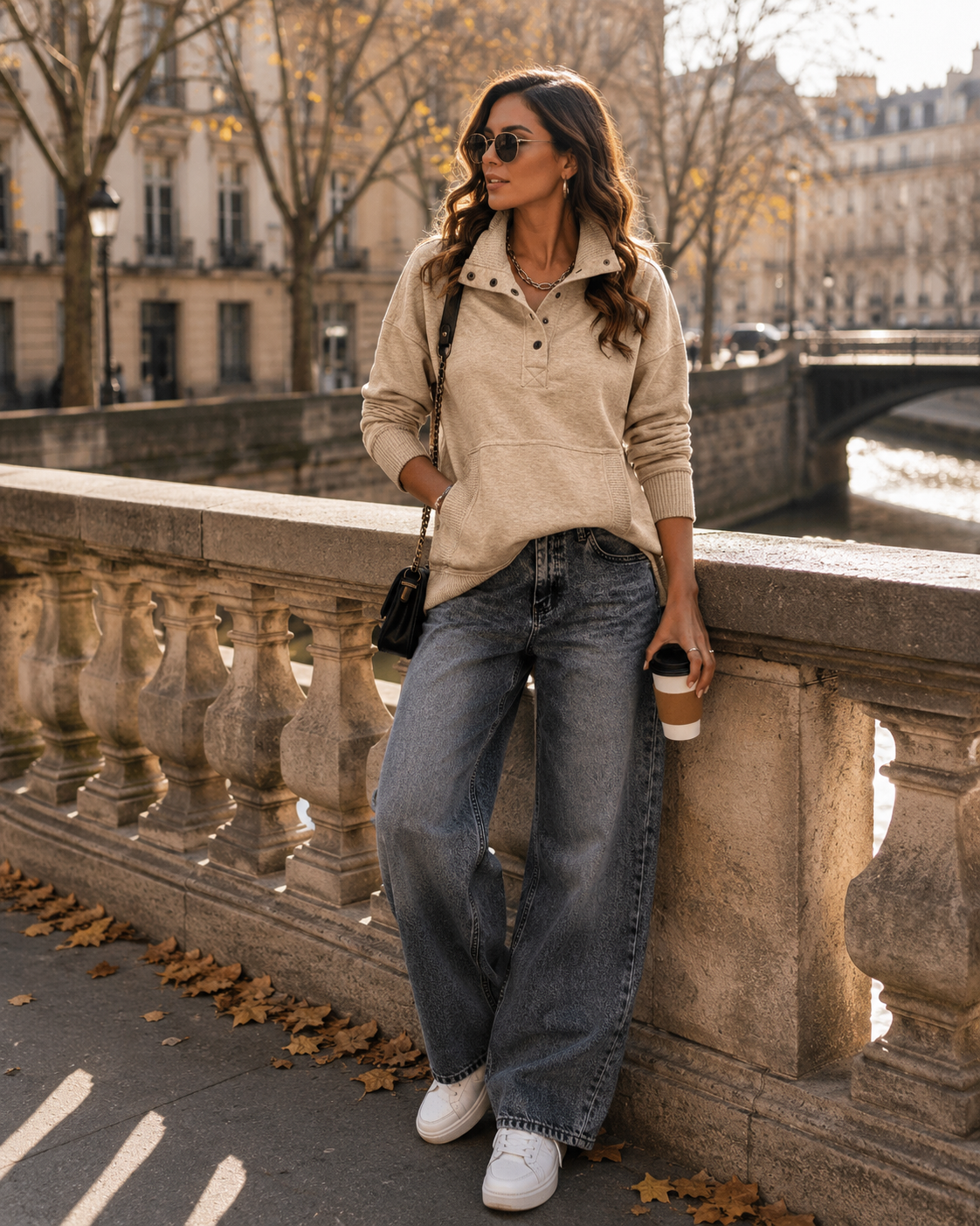 Nadine Sweat Femme – Haut Henley Côtelé Col V Boutonné Manches Longues Coupe Décontractée