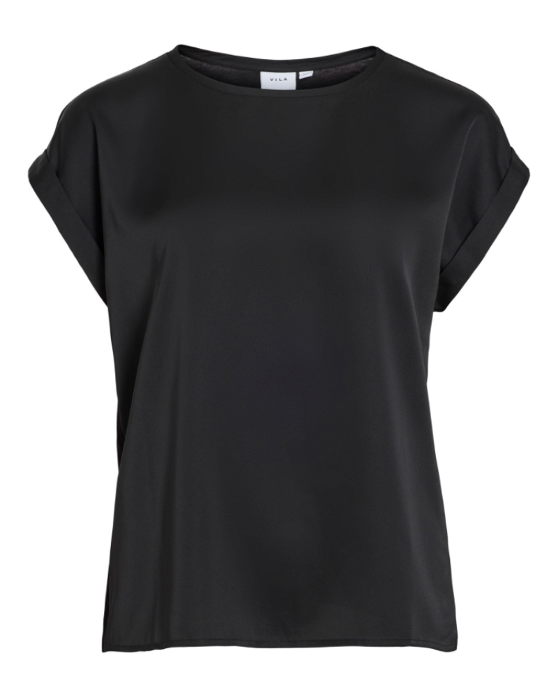 Camicia Lennox da donna – Blusa satinata scollo rotondo maniche corte spalle scese elegante