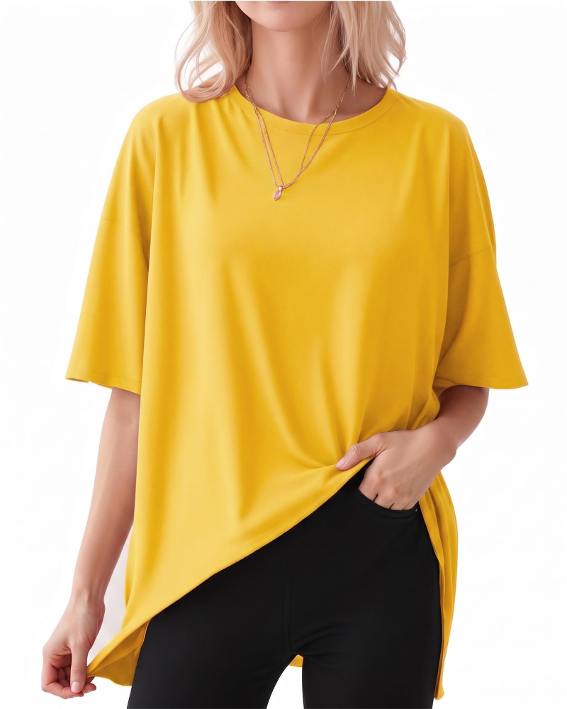 Rylan T-shirt Oversize Femme – Haut Col Rond Manches Courtes en Coton Mélangé Décontracté