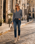 Marissa Top Femme – Haut Col V Manches Longues Coupe Ample Tissu Doux et Respirant