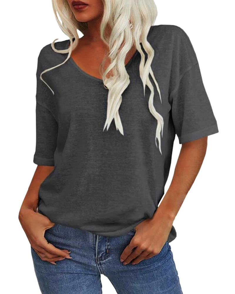 Gabriella T-Shirt Femme – Haut Col V en Lin & Coton à Manches Courtes Coupe Ajustée