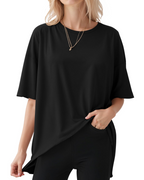Rylan T-shirt Oversize Femme – Haut Col Rond Manches Courtes en Coton Mélangé Décontracté