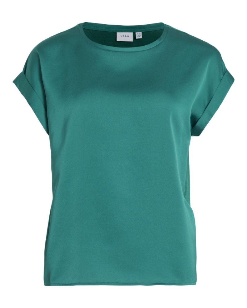 Camicia Lennox da donna – Blusa satinata scollo rotondo maniche corte spalle scese elegante