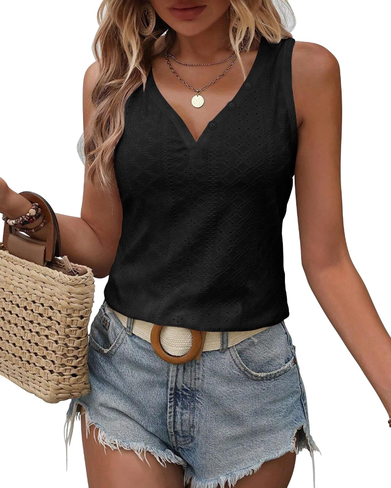 Kelsey Blusa Donna – Top Collo a V Maniche Corte Taglio Ampio Ricamo Elegante