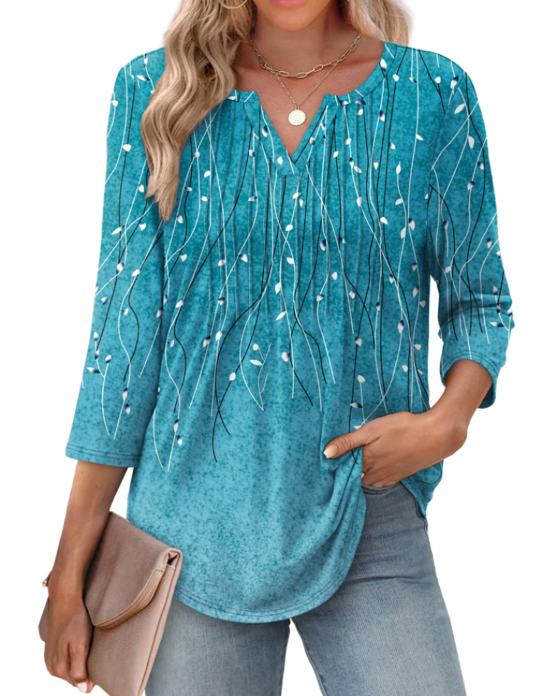 Chelsea Blouse Women’s – V-Neck Top with 3/4 Pleated Sleeves Casual Elegant  