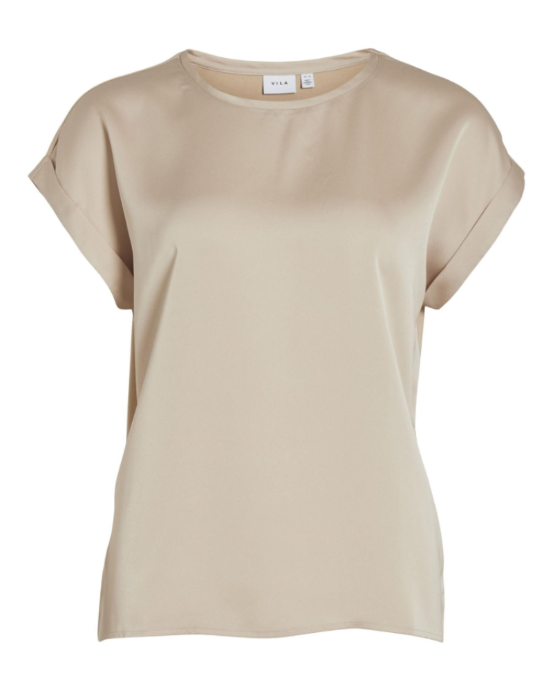 Camicia Lennox da donna – Blusa satinata scollo rotondo maniche corte spalle scese elegante