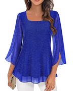 Phoebe Blouse Women’s – Square Neck Chiffon Top with 3/4 Flared Sleeves Floral Print  