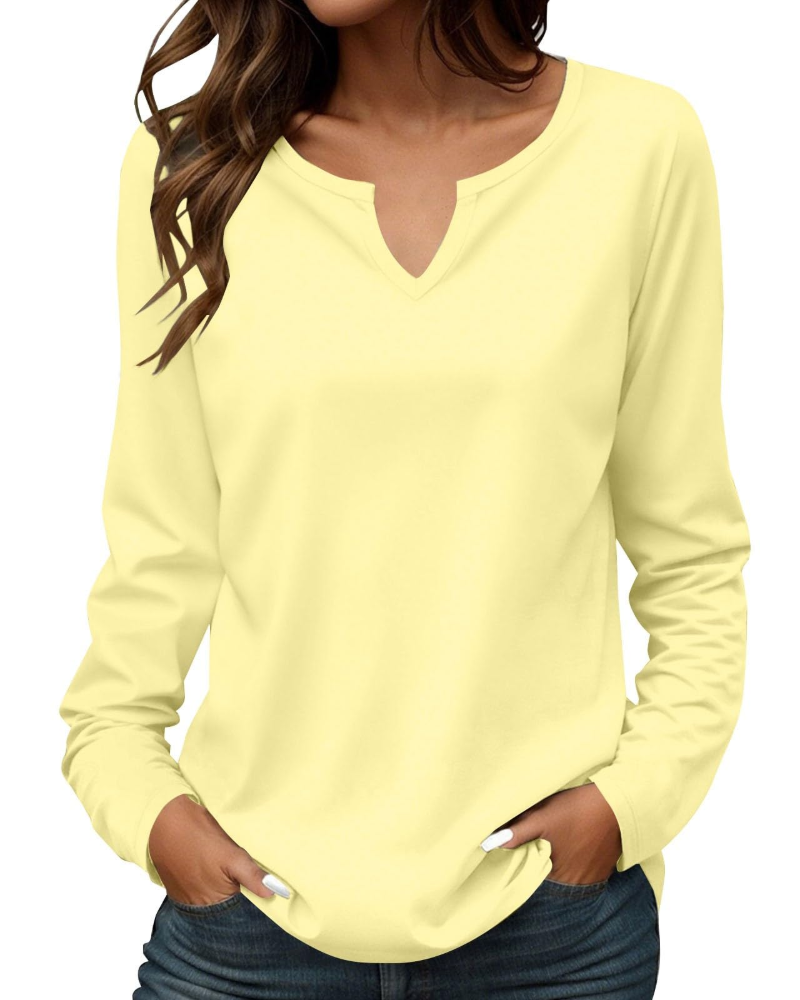 Carly T-Shirt Femme – Haut Col Rond Brodé en Coton à Manches Longues Coupe Ajustée