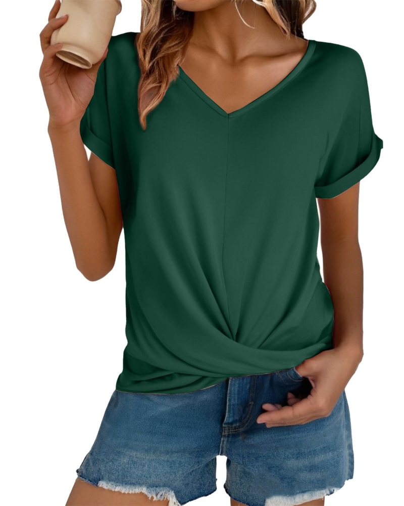 Valerie T-Shirt Femme – Haut Col V Brodé à Manches Courtes Coupe Confort Uni