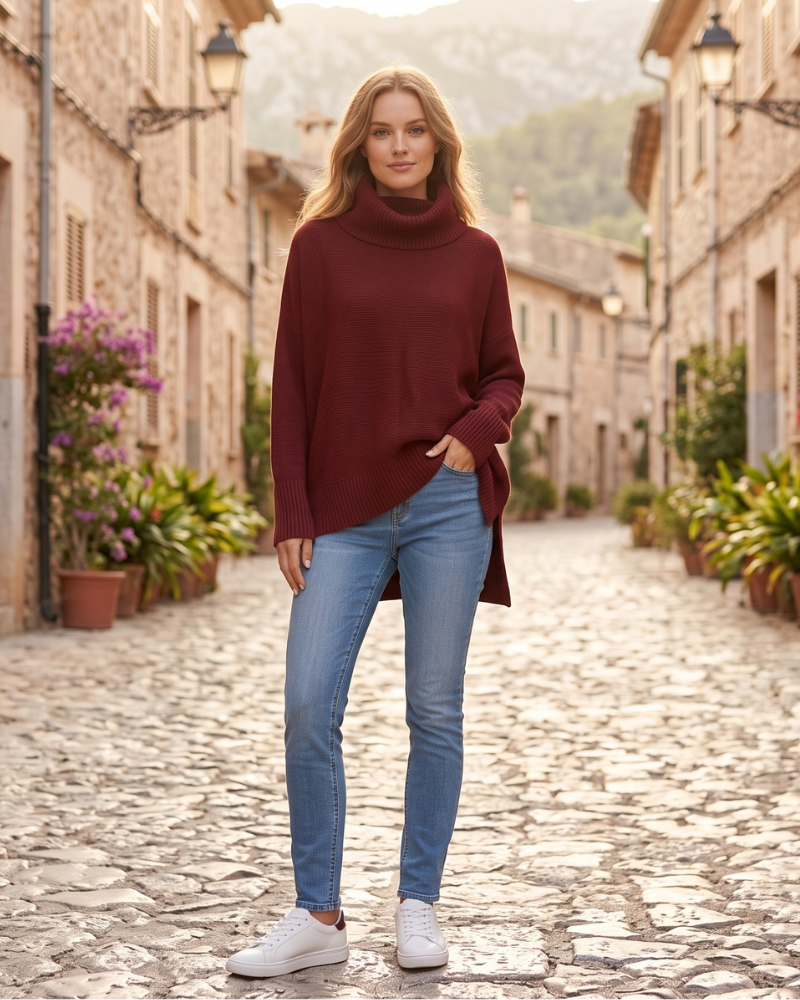 Brooke Pull Col Roulé Femme – Pull Oversize en Maille Ultra-Douce avec Col Haut Élégant