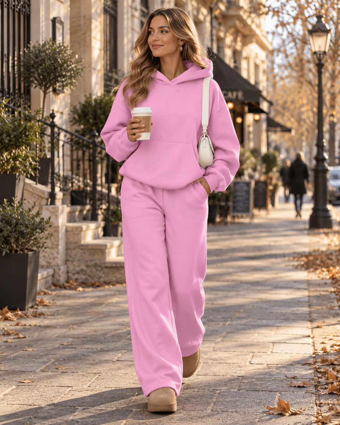 Dorothy Ensemble femme 2 pièces – Sweat à capuche oversize et pantalon jambes larges