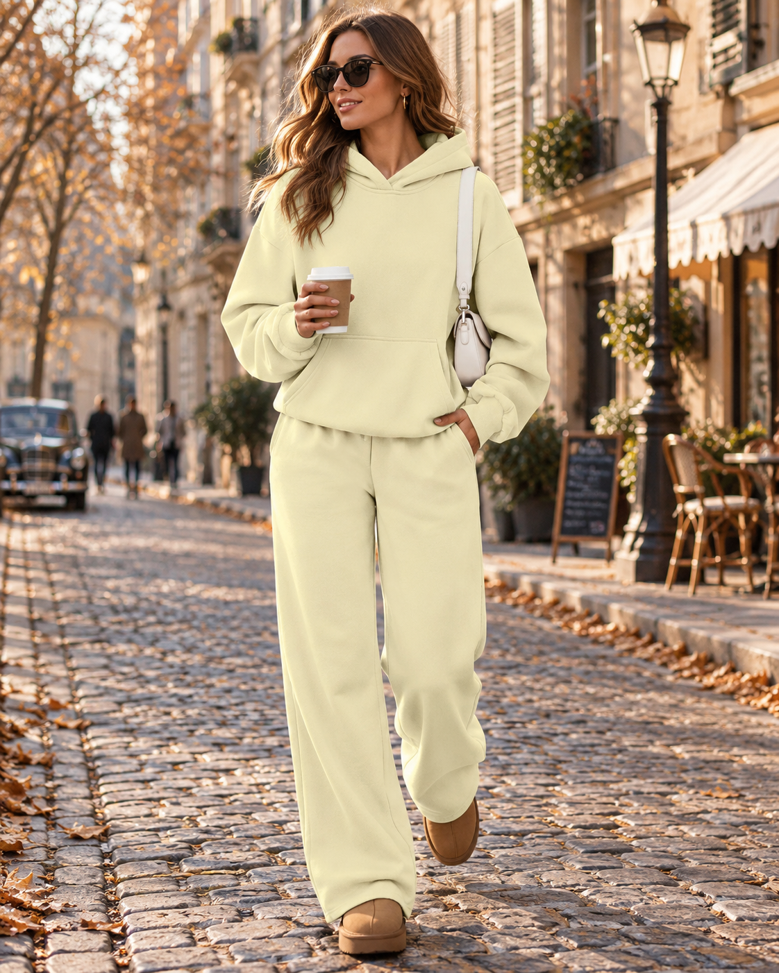 Dorothy Ensemble femme 2 pièces – Sweat à capuche oversize et pantalon jambes larges