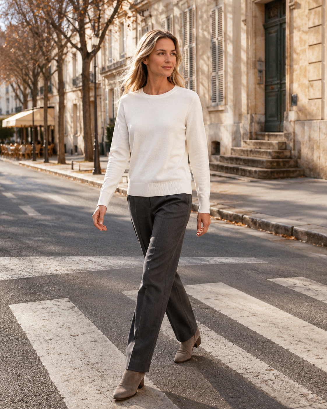 Pauline Pull femme léger – Maille extensible, col rond, manches longues, coupe classique